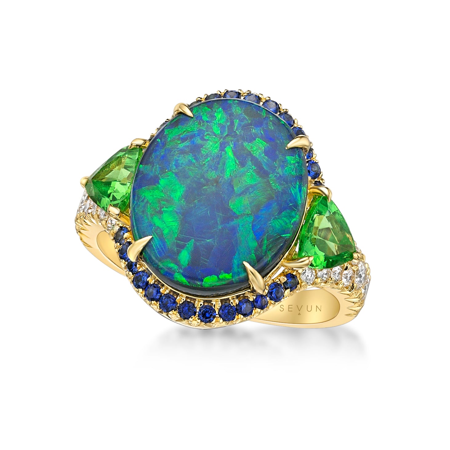 Opal Sapphire Diamond Ring – Sevun Design