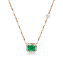 Load image into Gallery viewer, Colombian Emerald Colorless Diamond Halo Necklace
