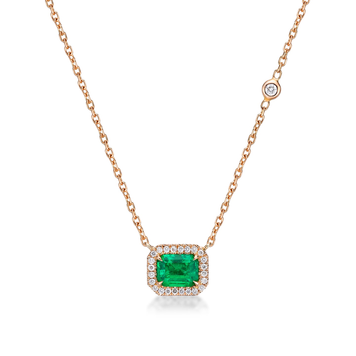 Colombian Emerald Colorless Diamond Halo Necklace