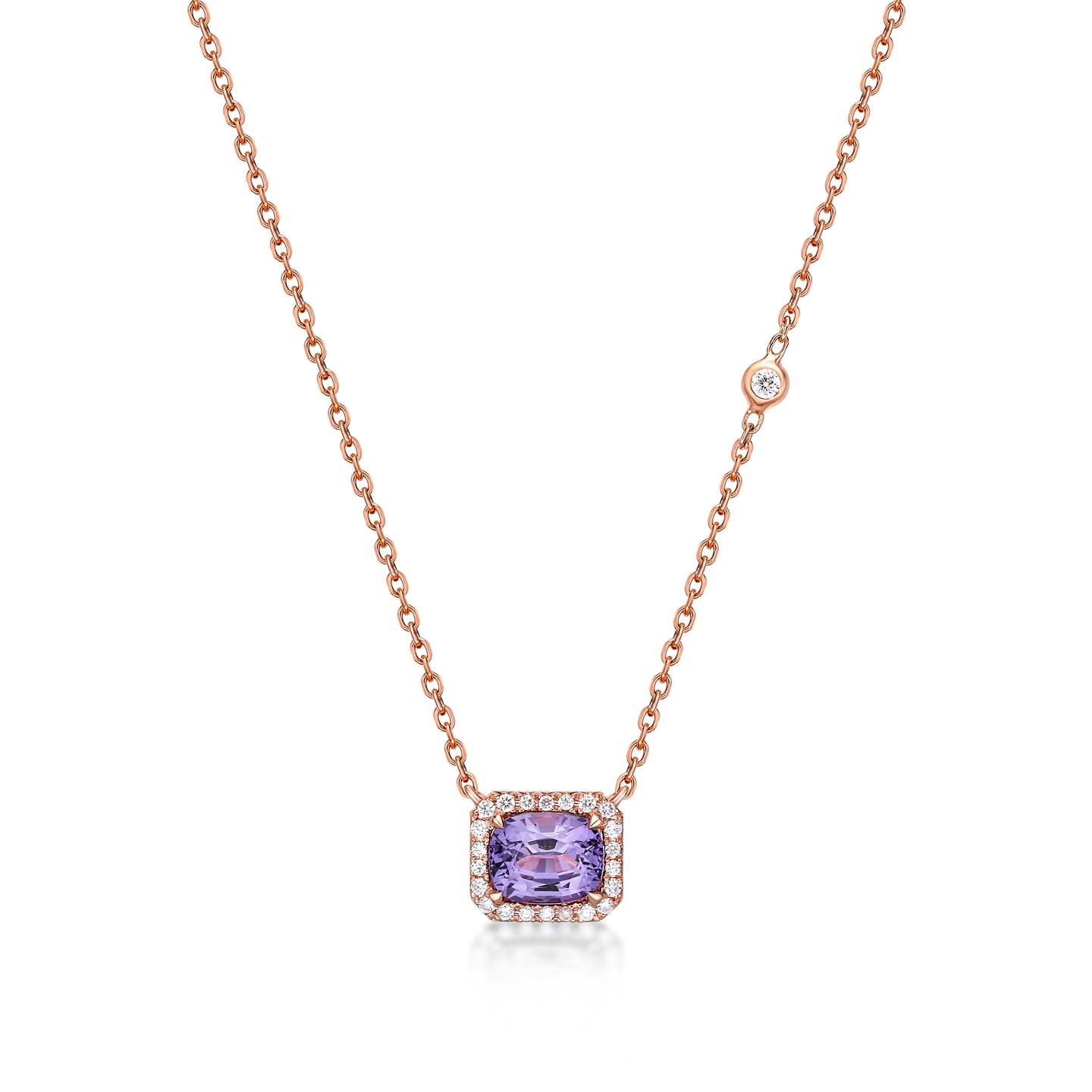 Lavender Spinel Diamond Halo Necklace