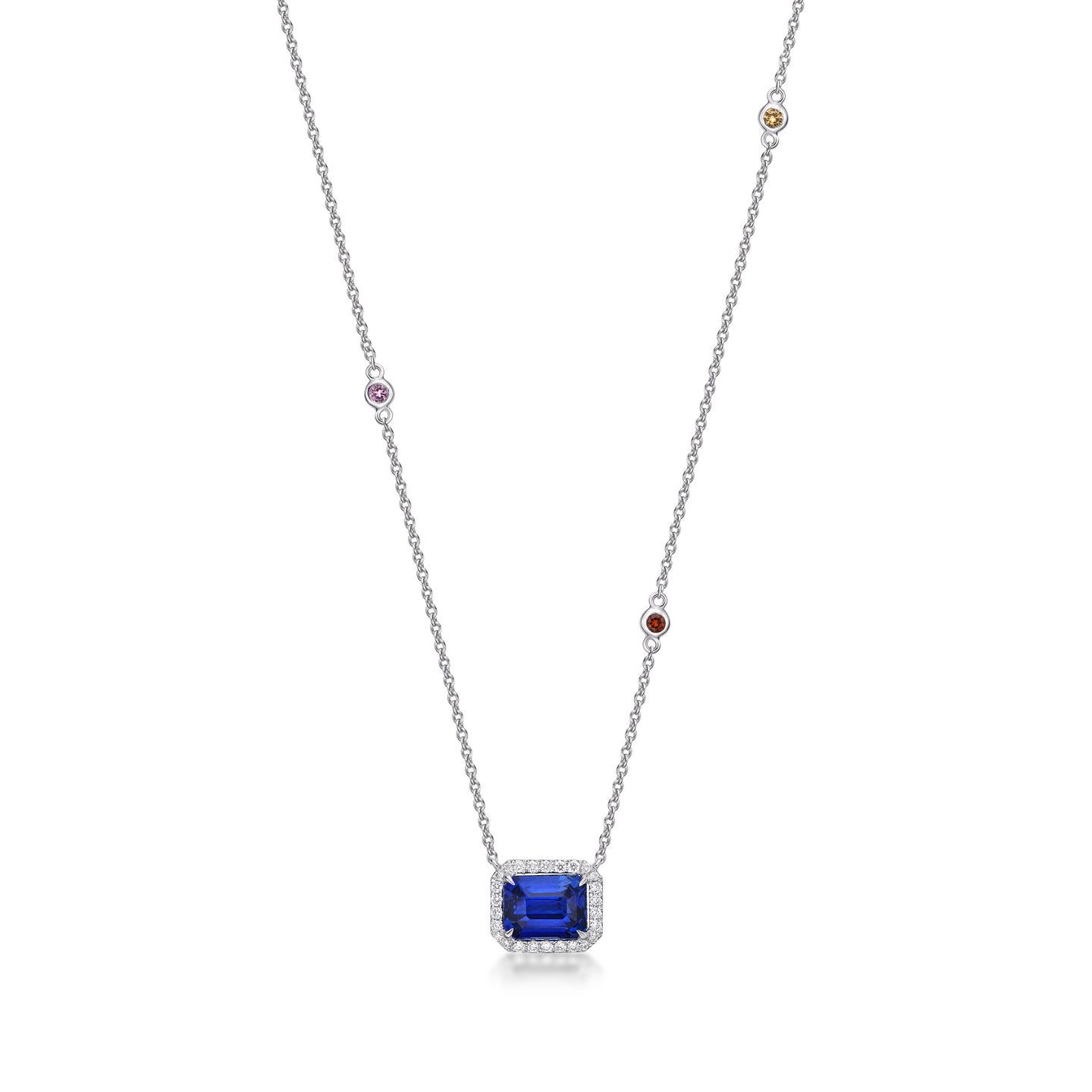 Blue Sapphire Diamond Halo Necklace