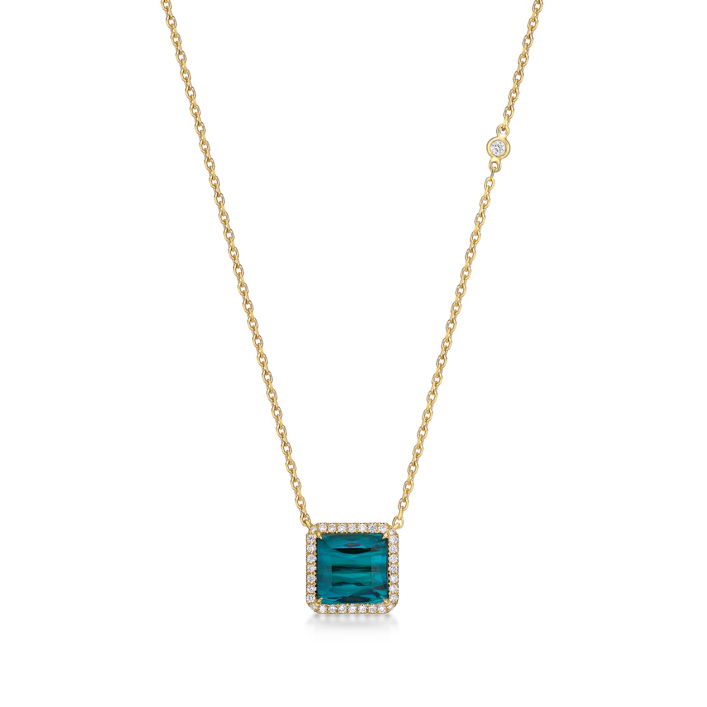 Blue Tourmaline Diamond Halo Necklace