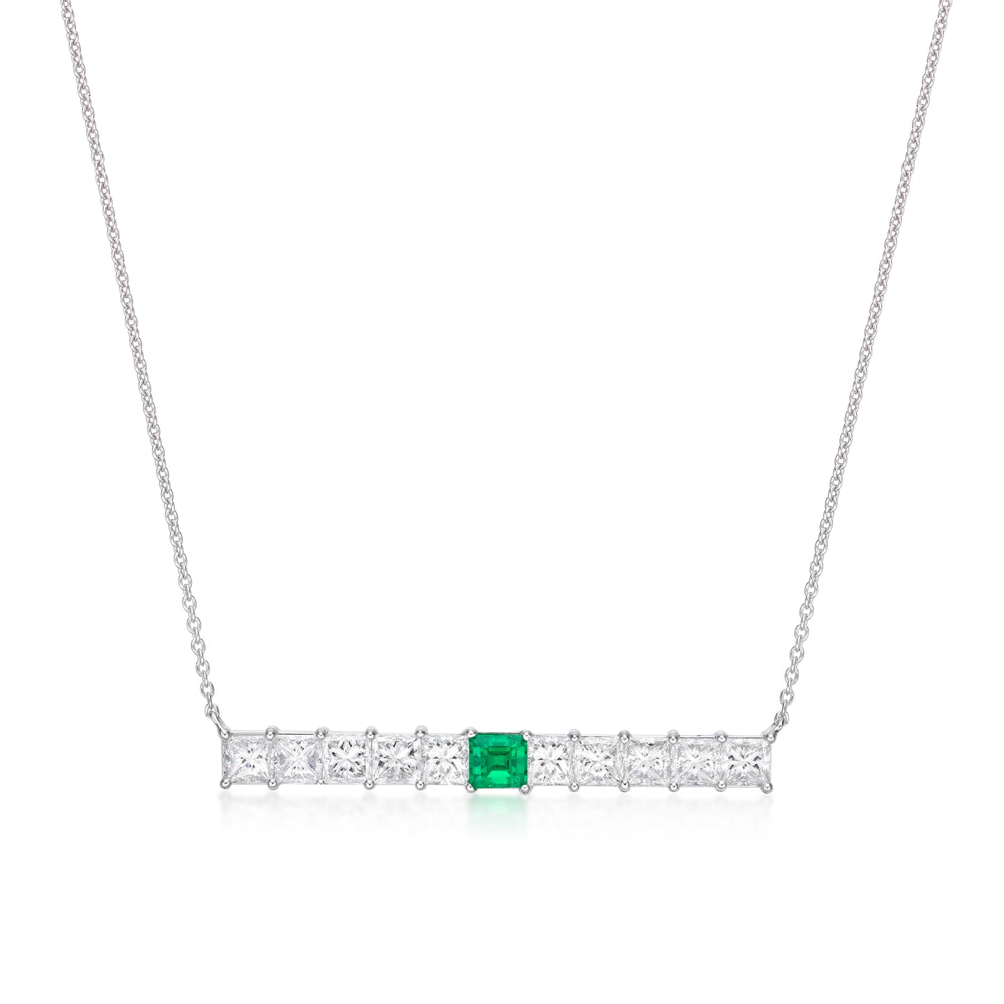 Diamond Emerald Bar Necklace
