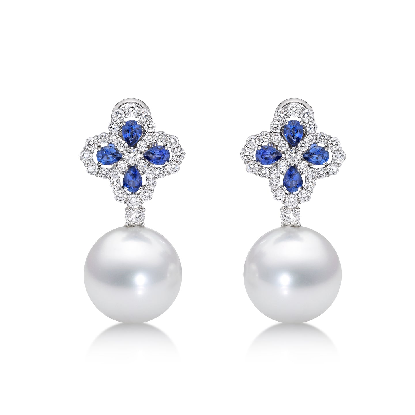 Detachable Sapphire Diamond Pearl Earrings